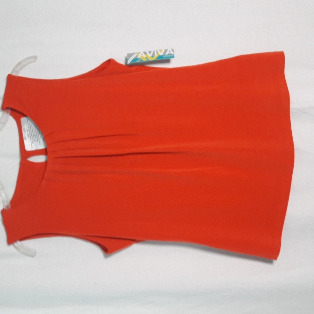 AVIVA Sports Trend Versatile blouse Rouched Neck  Sleeveless Orange  Med…